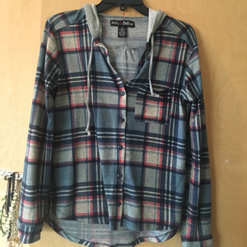 Plaid Button Up Hooded Sweatshirt
